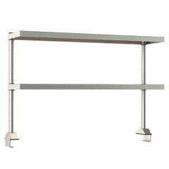 12"d x 34"h TableWorx Work Table Risers w/ Cantilevered Stainless Steel Solid Shelves - Rear Mount