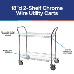 18"d 2-Shelf Chrome Wire Utility Carts