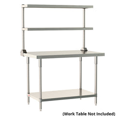 12"d x 34"h TableWorx Work Table Risers w/ Cantilevered Stainless Steel Solid Shelves - Rear Mount