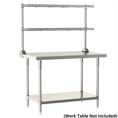 12"d x 34"h TableWorx Work Table Risers w/ Cantilevered Stainless Steel Wire Shelves - Rear Mount