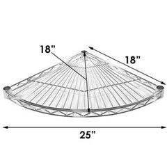 18"d Chrome Wire Radius Corner Unit w/ 3 Shelves