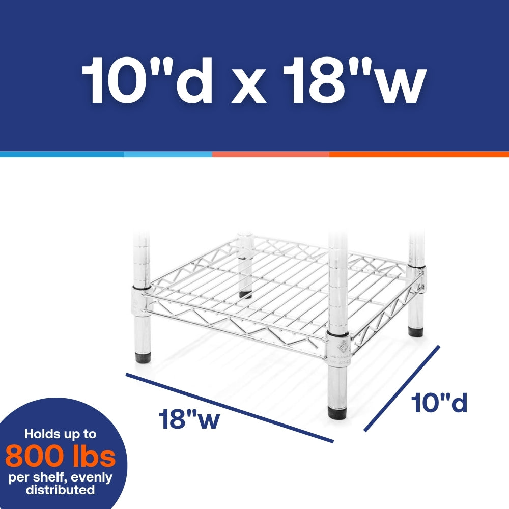 10"d x 18"w Chrome Wire Shelving w/ 4 Shelves