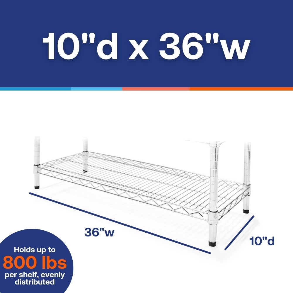 10"d x 36"w Chrome Wire Shelving w/ 4 Shelves