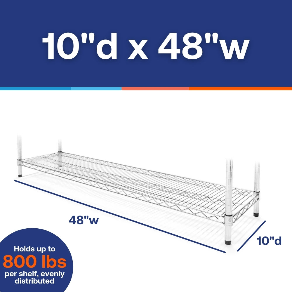 10"d x 48"w Chrome Wire Shelving w/ 5 Shelves