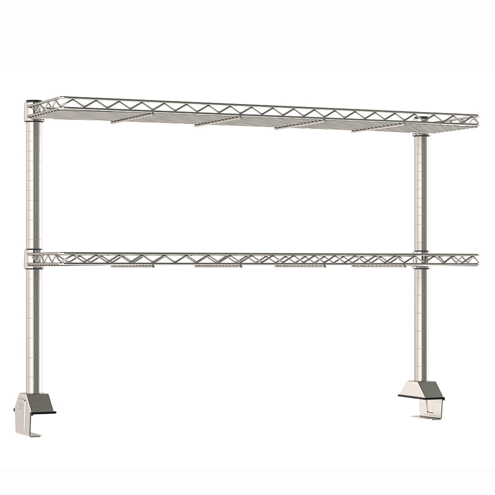 12"d x 34"h TableWorx Work Table Risers w/ Cantilevered Stainless Steel Wire Shelves - Rear Mount