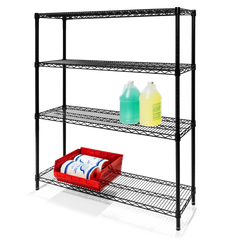 12"d x 54"h Black Wire Shelving w/ 4 Shelves