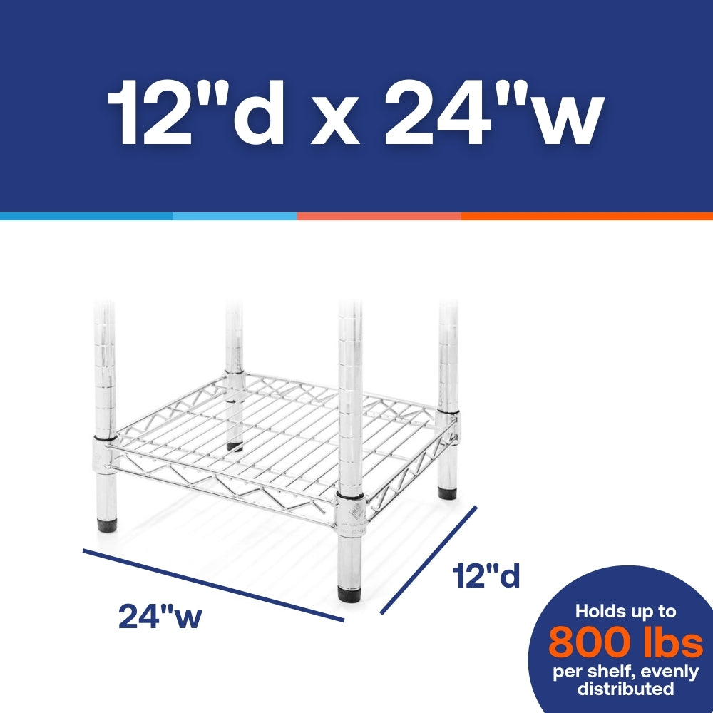 12"d x 24"w Chrome Wire Shelving w/ 4 Shelves