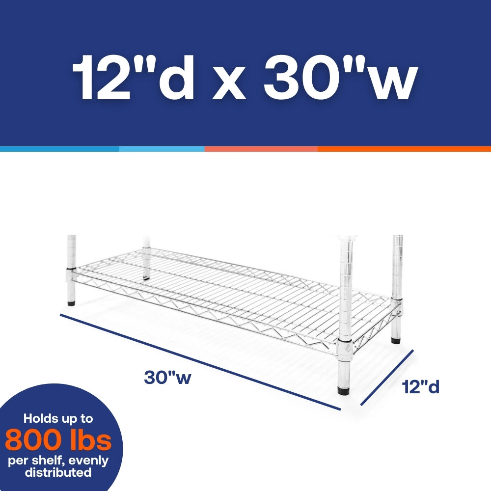 12"d x 30"w Chrome Wire Shelving w/ 4 Shelves
