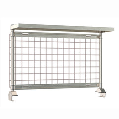 12"d x 34"h TableWorx Work Table Risers w/ Cantilevered Stainless Steel Solid Shelf & Epoxy SmartWall Grid - Rear Mount