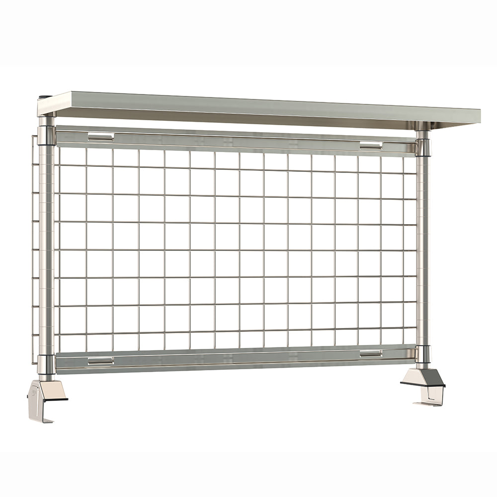 12"d x 34"h TableWorx Work Table Risers w/ Cantilevered Stainless Steel Solid Shelf & SmartWall Grid - Rear Mount