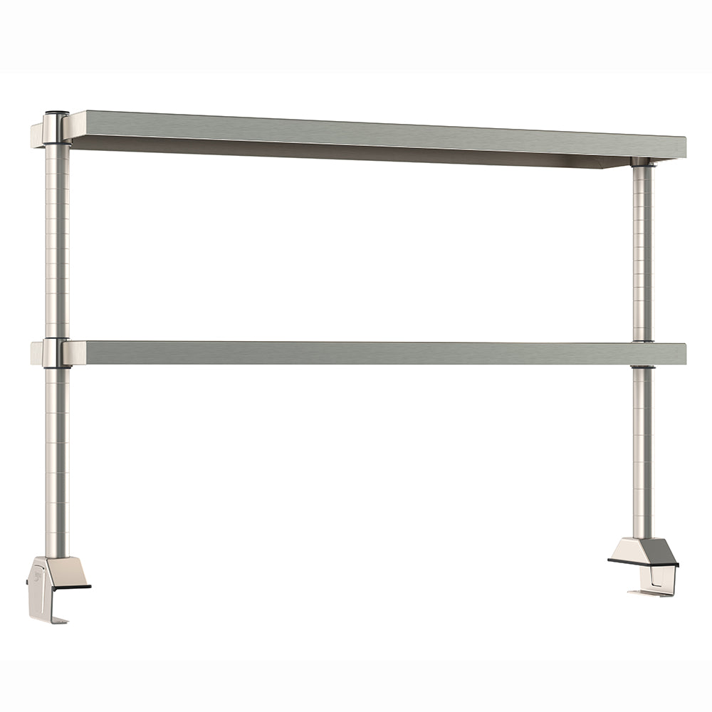 12"d x 34"h TableWorx Work Table Risers w/ Cantilevered Stainless Steel Solid Shelves - Center Mount
