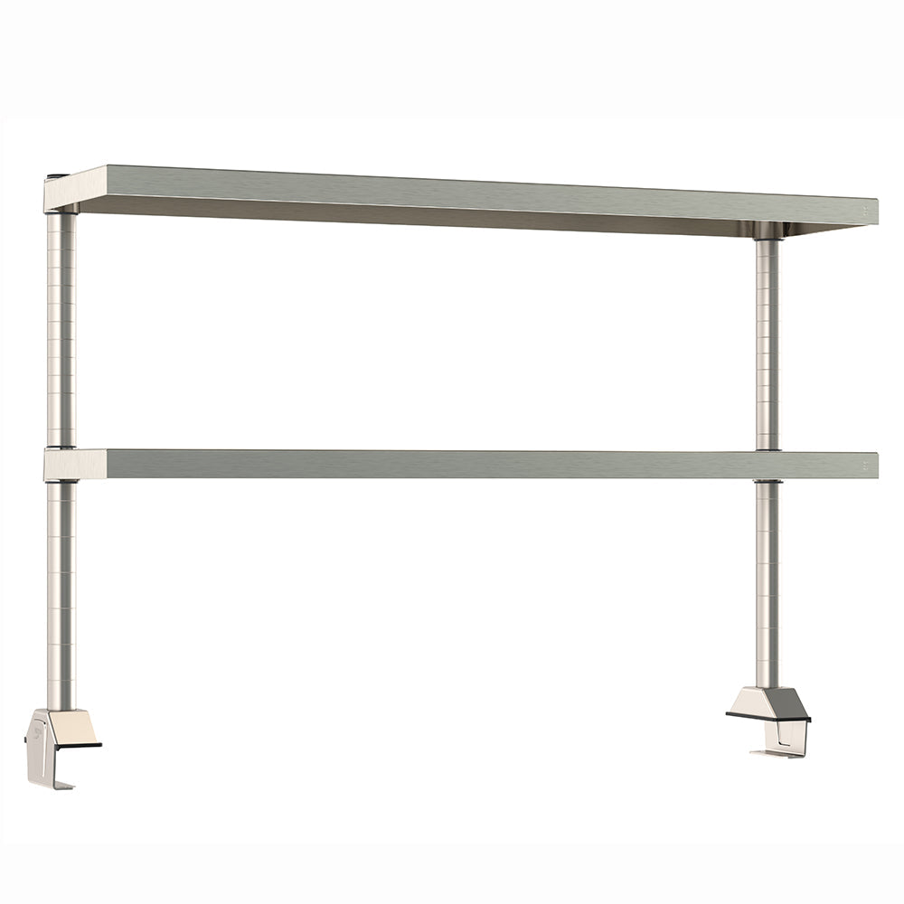 12"d x 34"h TableWorx Work Table Risers w/ Cantilevered Stainless Steel Solid Shelves - Rear Mount