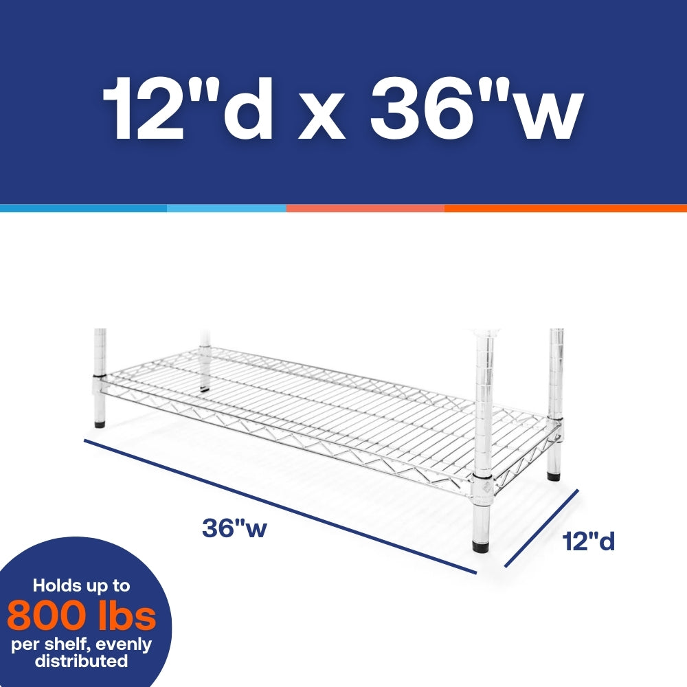 12"d x 36"w Chrome Wire Shelving w/ 4 Shelves