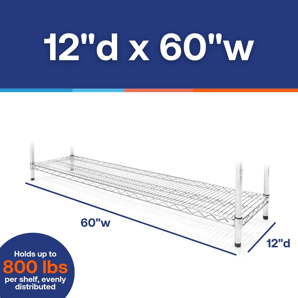 12"d x 60"w Chrome Wire Shelving w/ 4 Shelves