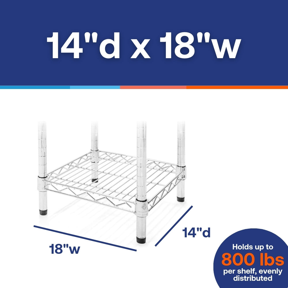 14"d x 18"w Chrome Wire Shelving w/ 4 Shelves