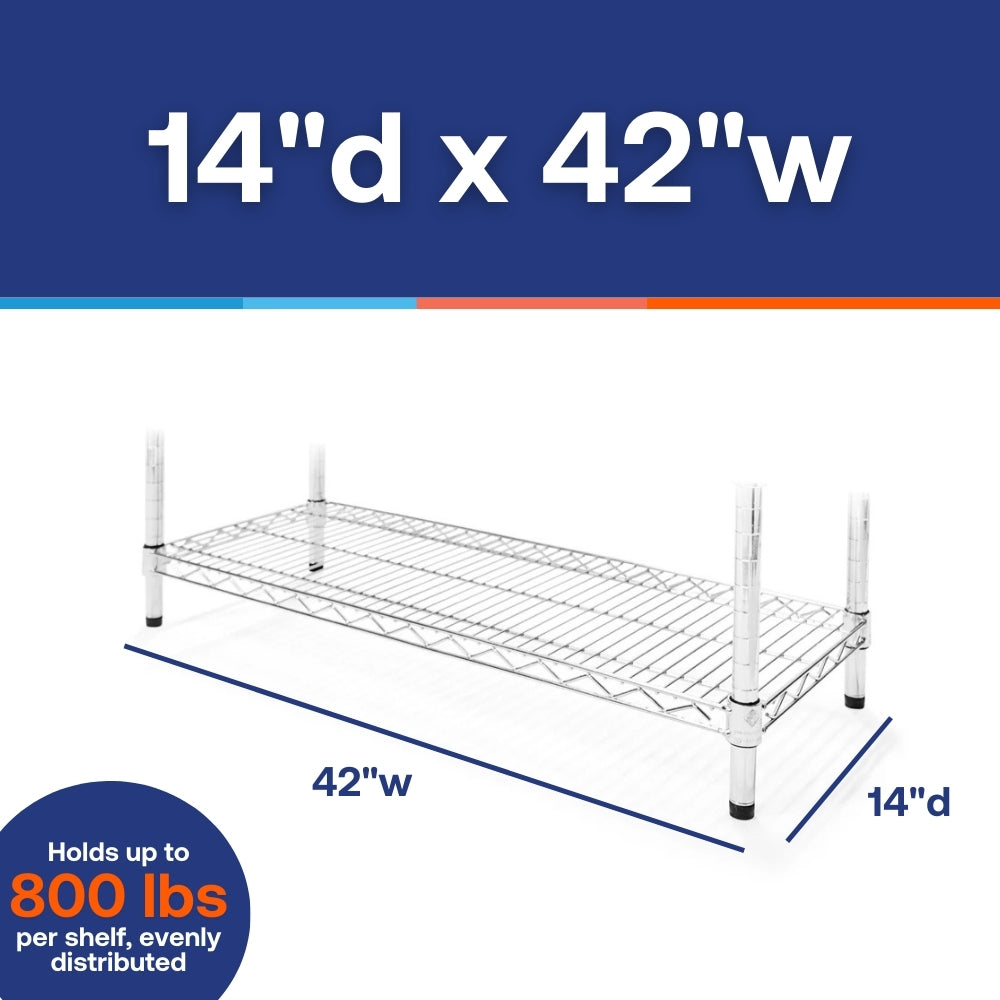 14"d x 42"w Chrome Wire Shelving w/ 5 Shelves