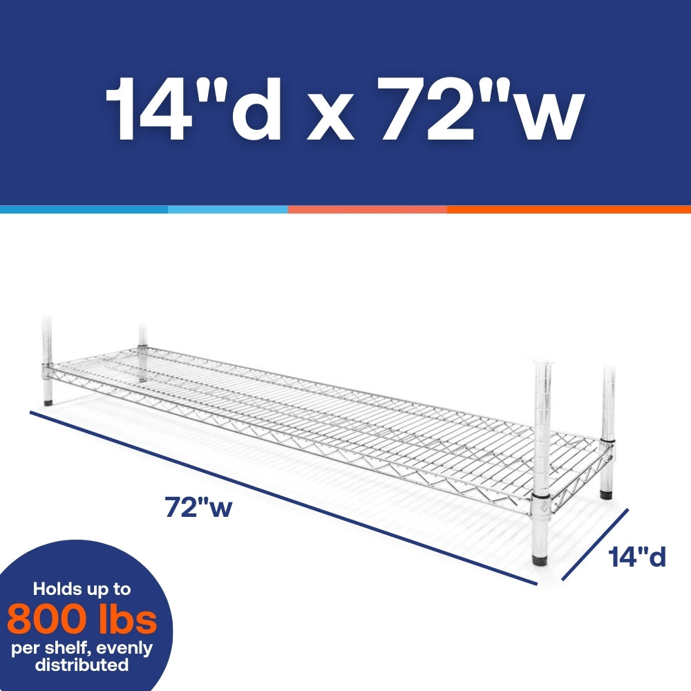 14"d x 72"w Chrome Wire Shelving w/ 4 Shelves