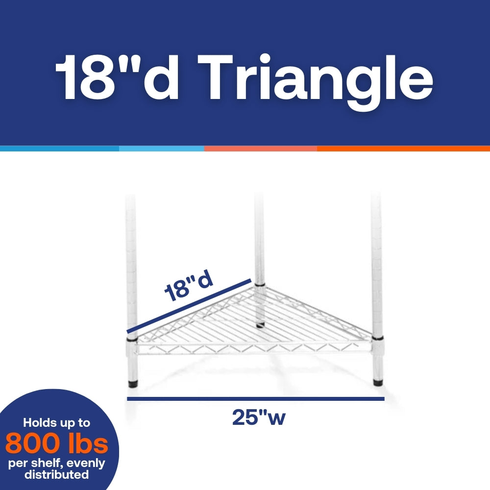 18"d Chrome Wire Triangle Corner Unit w/ 4 Shelves
