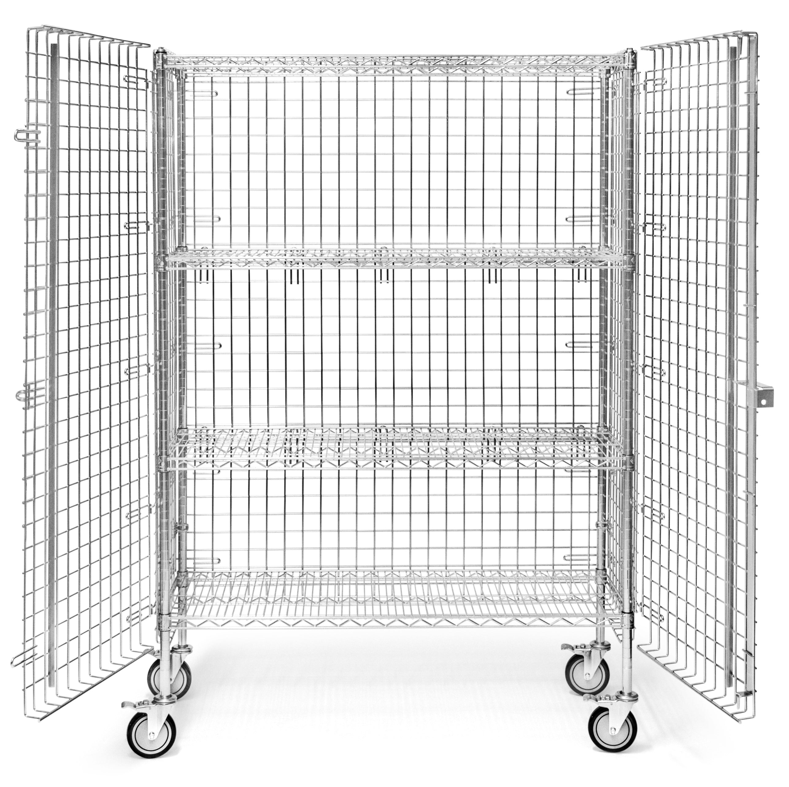 18"d Chrome Wire Security Carts with 2 Adjustable Shelves