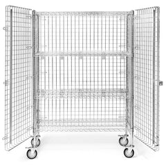 18"d Chrome Wire Security Carts with 2 Adjustable Shelves