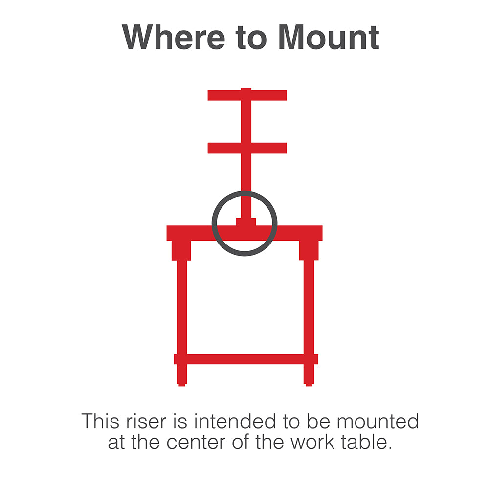 12"d x 34"h TableWorx Work Table Risers w/ Cantilevered Stainless Steel Solid Shelves - Center Mount