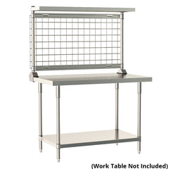 12"d x 34"h TableWorx Work Table Risers w/ Cantilevered Stainless Steel Solid Shelf & SmartWall Grid - Rear Mount
