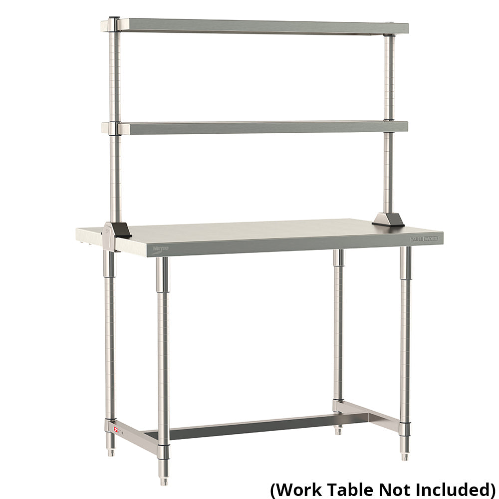 12"d x 34"h TableWorx Work Table Risers w/ Cantilevered Stainless Steel Solid Shelves - Center Mount