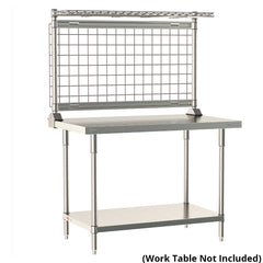 12"d x 34"h TableWorx Work Table Risers w/ Cantilevered Stainless Steel Wire Shelf & Epoxy SmartWall Grid - Rear Mount