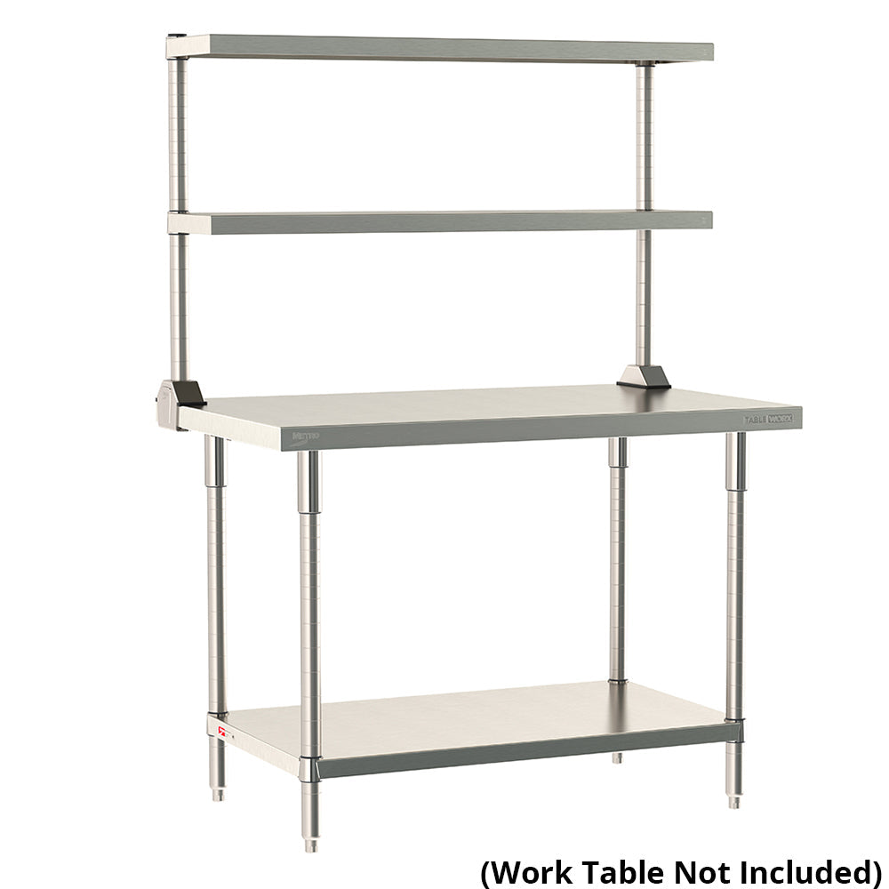 12"d x 34"h TableWorx Work Table Risers w/ Cantilevered Stainless Steel Solid Shelves - Rear Mount