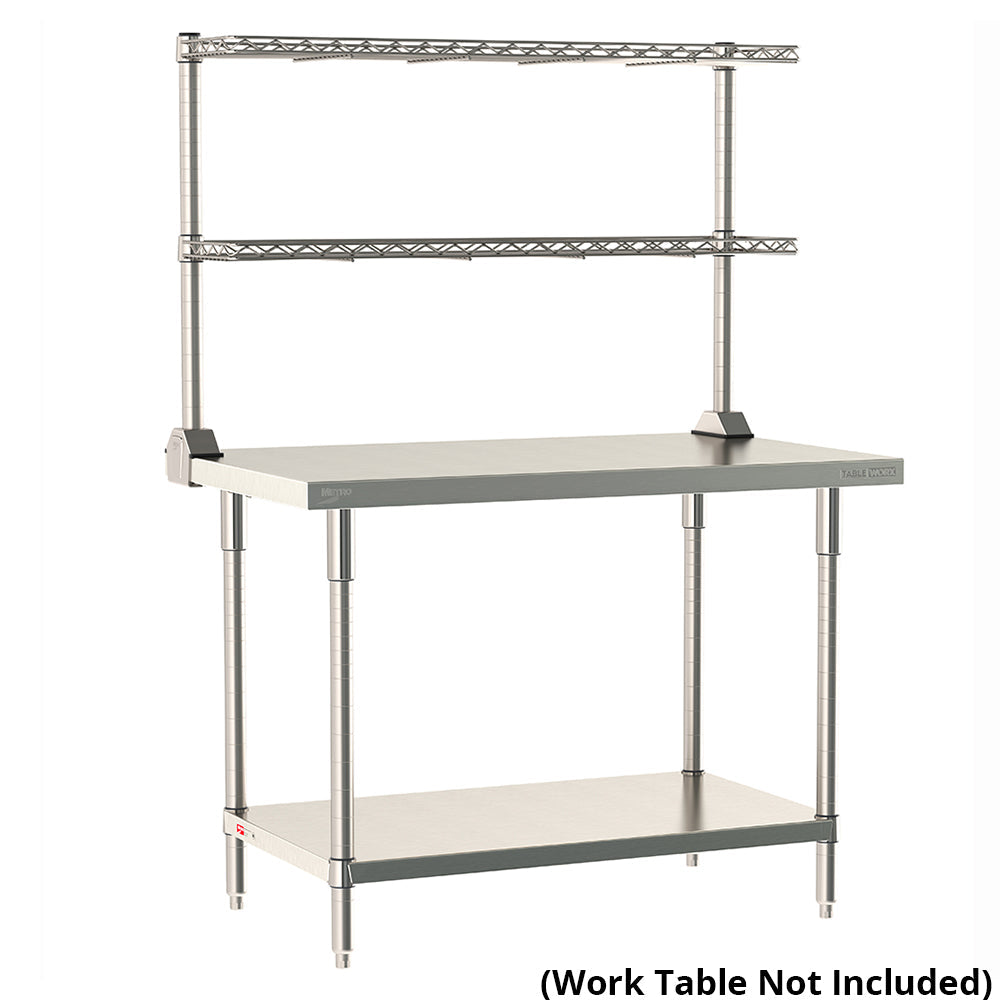 12"d x 34"h TableWorx Work Table Risers w/ Cantilevered Stainless Steel Wire Shelves - Rear Mount